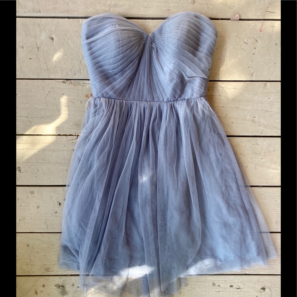 Jenny Yoo Collection Grey Tulle Gathered Strapless Sweetheart Mini Dress 2